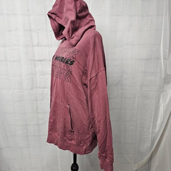 Arizona Jean Co Mauve Distressed Smiley Face Happiness Grunge Rave Hoodie M - Picture 10 of 16